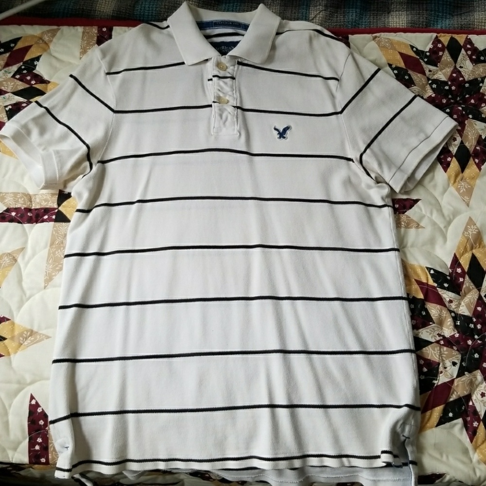 American Eagle white/black polo